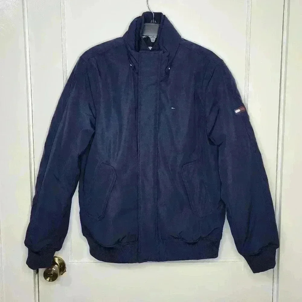 TOMMY HILFIGER Denim Men's Medium Navy Zip Lined Pockets Polyester Cotton Jacket